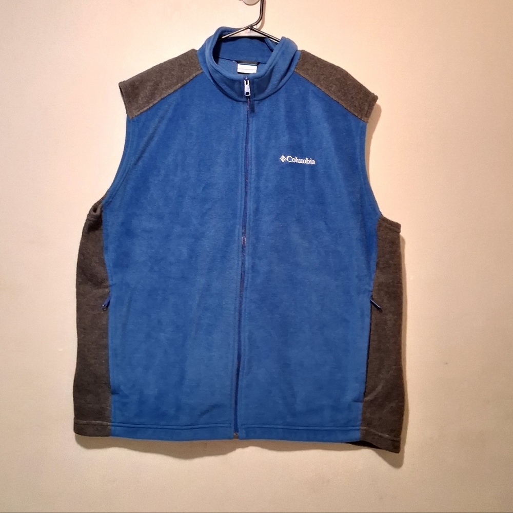 Columbia Men Fleece Vest‎ Full Zipper Blue-Charcoal Sz XXL With Zipper Pockets